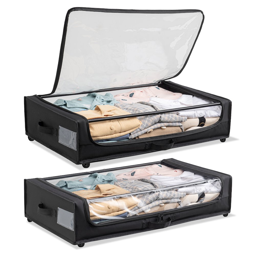 Set of 2 Under-Bed Rolling Storage Container with Transparent Cover