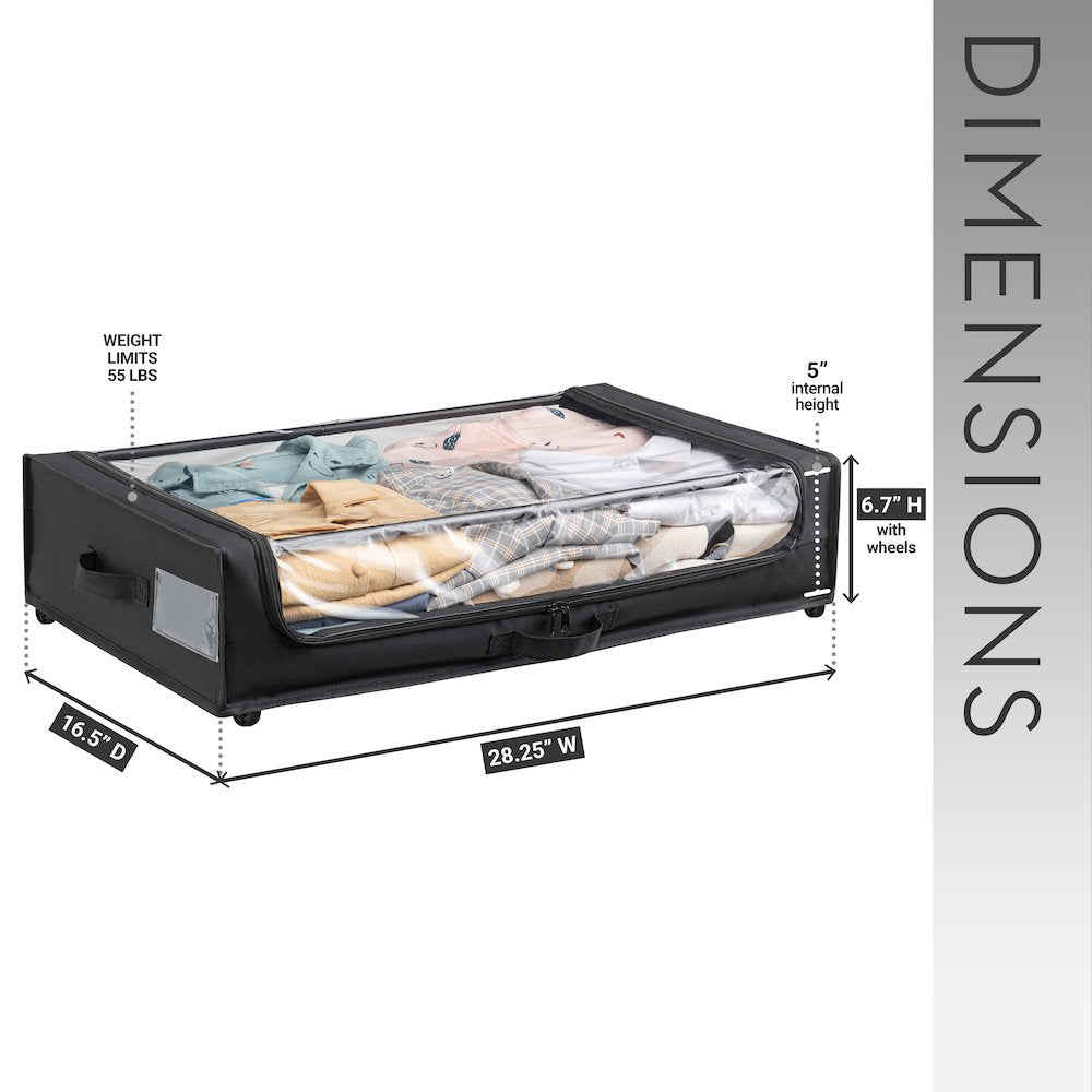 Set of 2 Under-Bed Rolling Storage Container with Transparent Cover