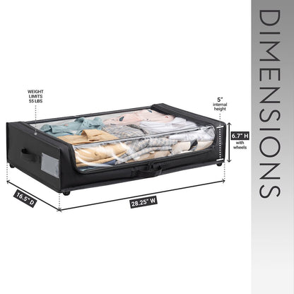 Set of 2 Under-Bed Rolling Storage Container with Transparent Cover