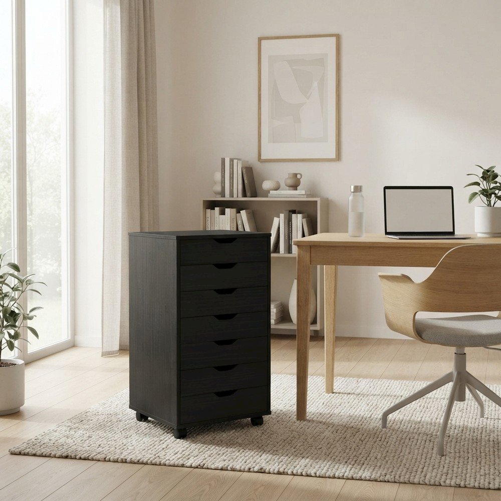 Composite Wood Filing Cabinet with 7 Drawers, Tall Drawer Unit, Black