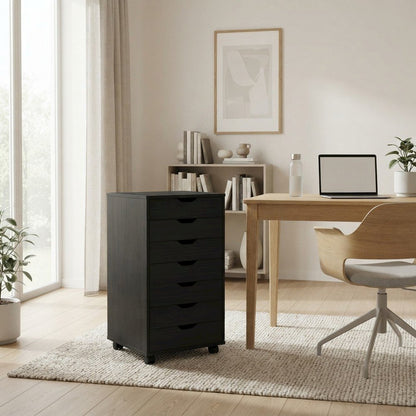 Composite Wood Filing Cabinet with 7 Drawers, Tall Drawer Unit, Black