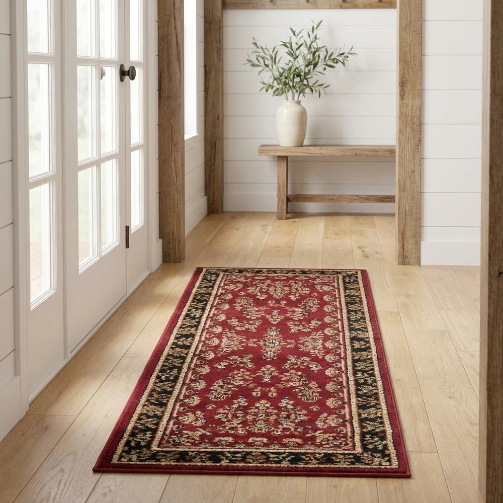 Red and Black Area Rug with Power Loomed Polypropylene Material, Jute Backing