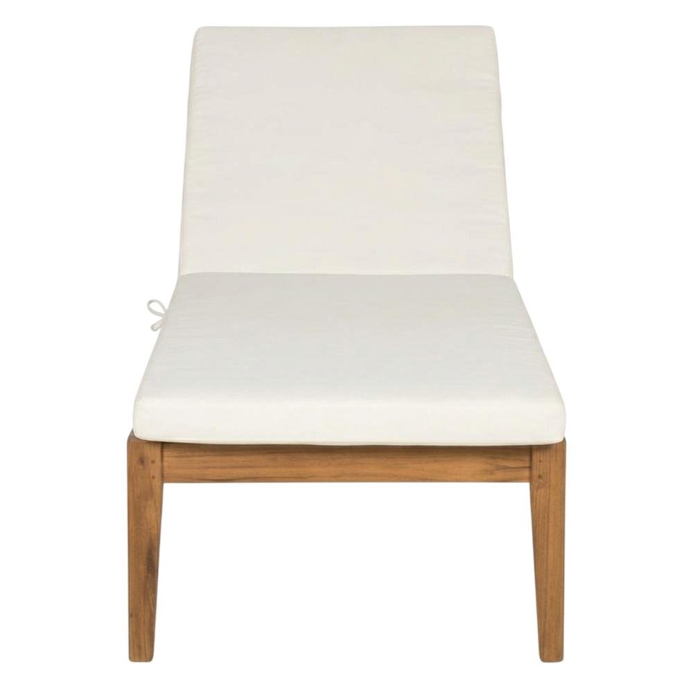 Elegant Outdoor Sun Lounger With Acacia Wood Finish, Brass Accents, And Cushion