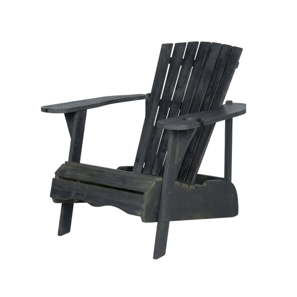 Dark Slate Grey Acacia Wood Adirondack Chair With Silver Metal Accents