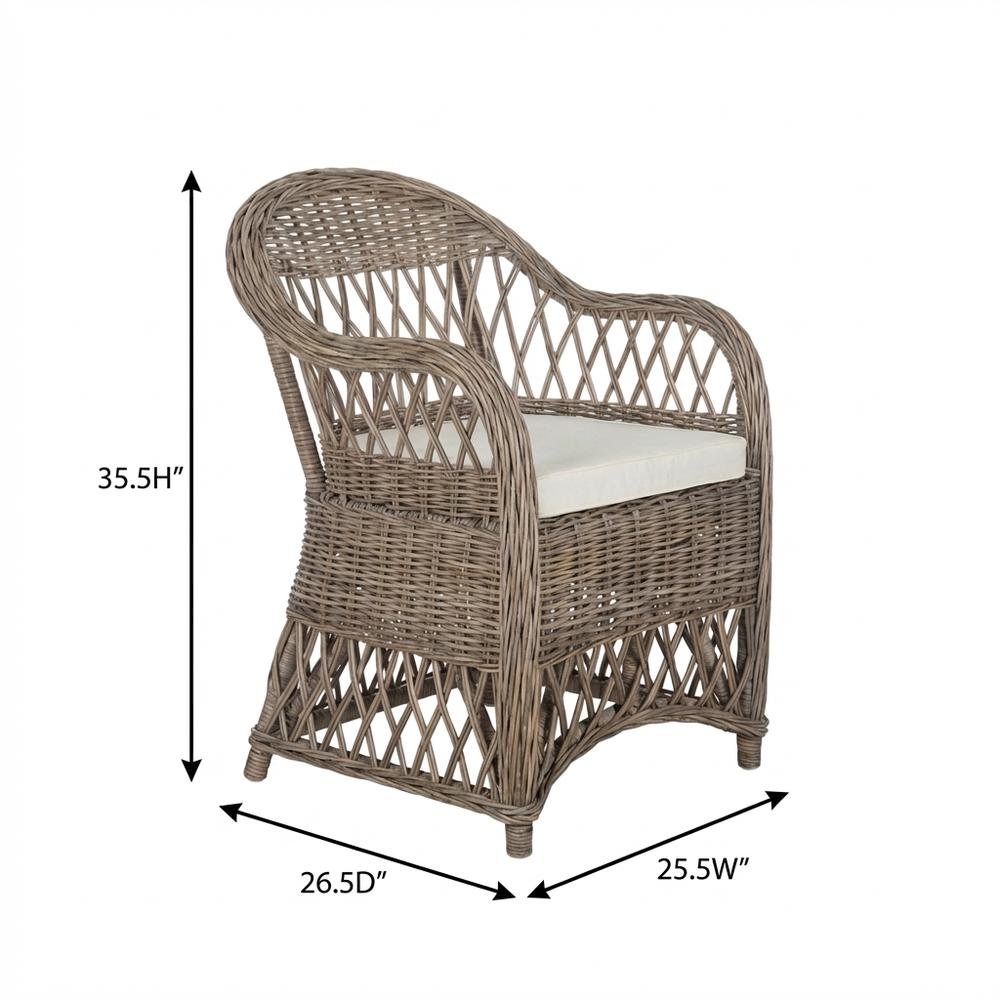 Outdoor Wicker Club Chair in White with Rattan Frame and Cotton Fabric