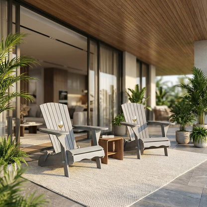 Set Of 2 Grey Wash Eucalyptus Adirondack Chairs For Outdoor Use