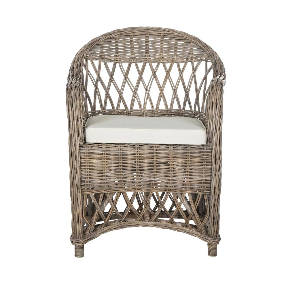 Outdoor Wicker Club Chair in White with Rattan Frame and Cotton Fabric