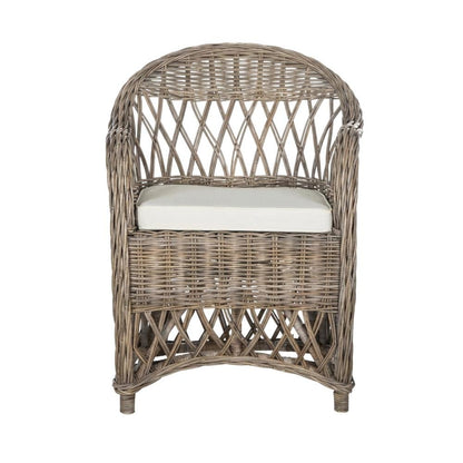 Outdoor Wicker Club Chair in White with Rattan Frame and Cotton Fabric