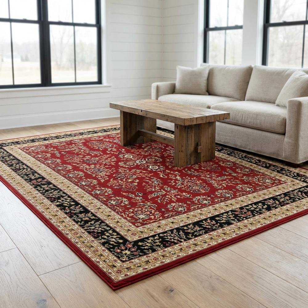 Red and Black Area Rug with Jute Backing and Power Loomed Construction