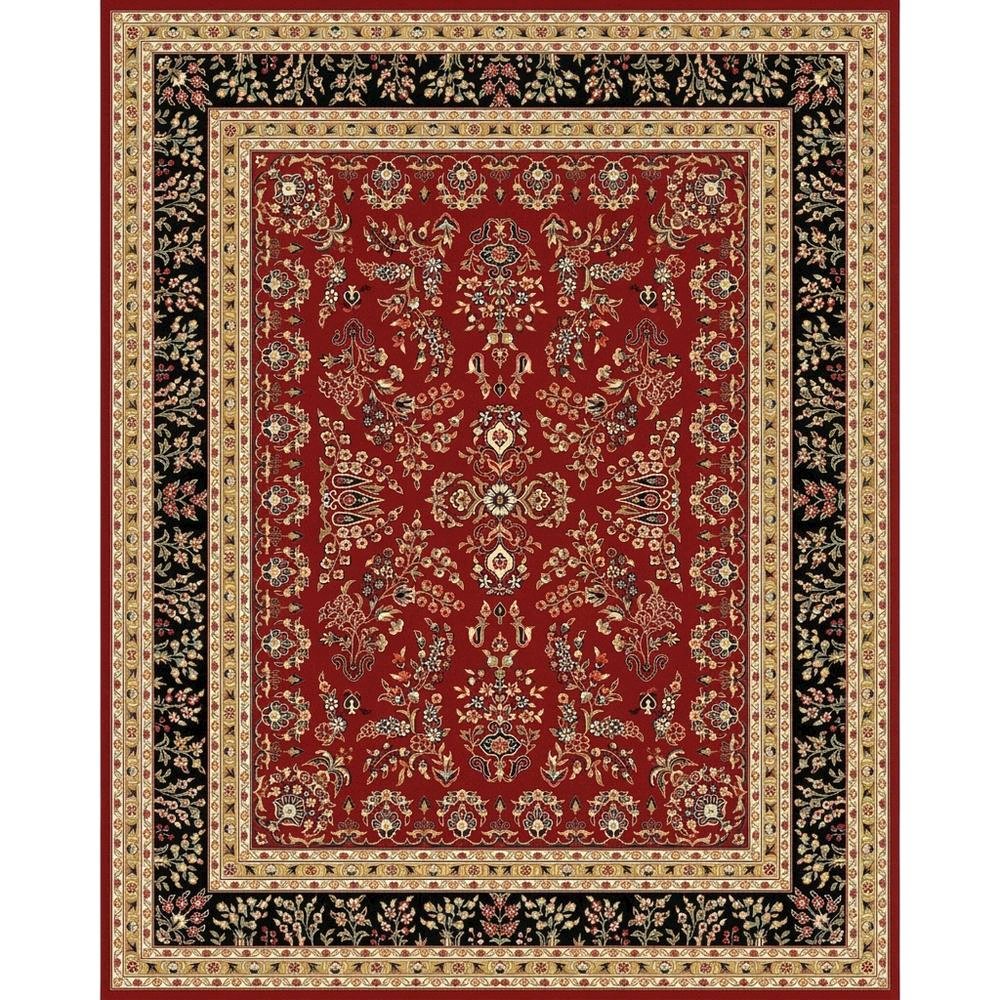 Red and Black Area Rug with Jute Backing and Power Loomed Construction