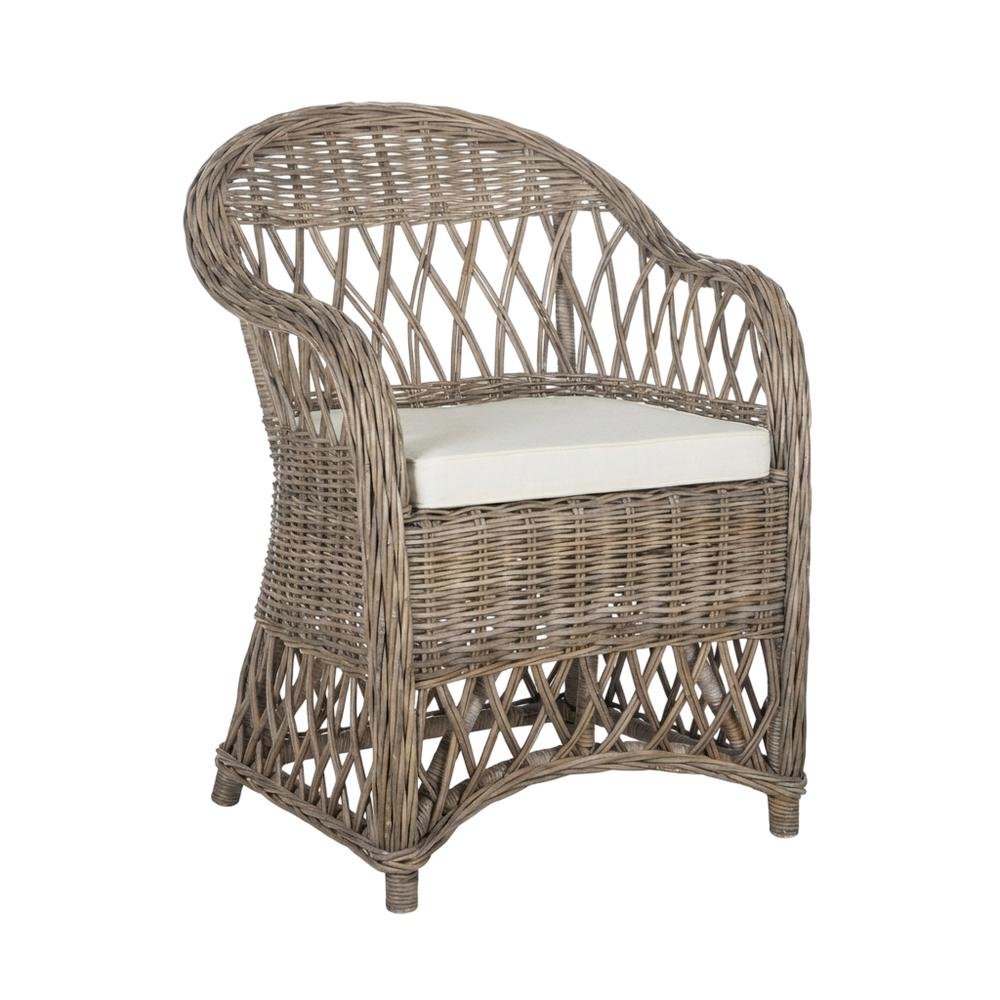 Outdoor Wicker Club Chair in White with Rattan Frame and Cotton Fabric