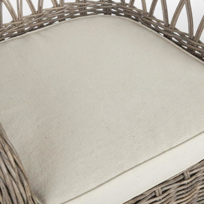 Outdoor Wicker Club Chair in White with Rattan Frame and Cotton Fabric