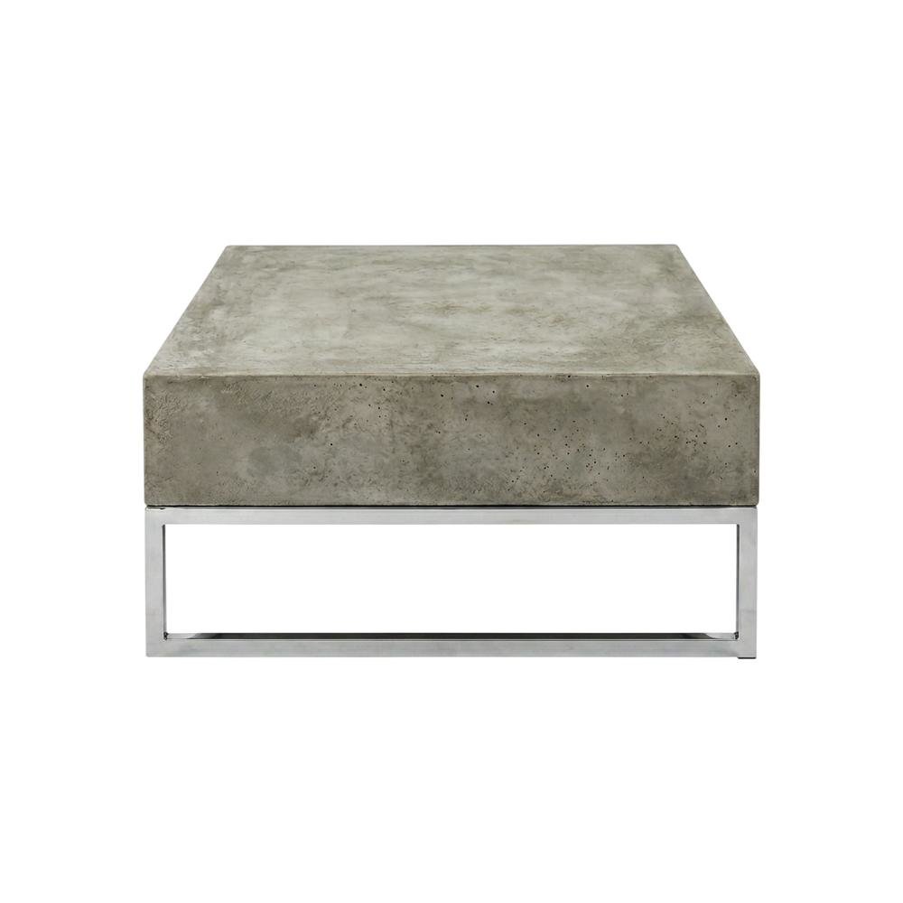 Modern outdoor concrete coffee table with acrylic finish and stainless hardware