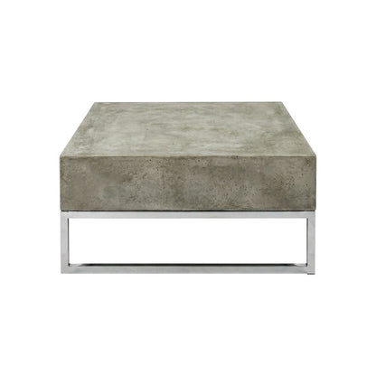 Modern outdoor concrete coffee table with acrylic finish and stainless hardware