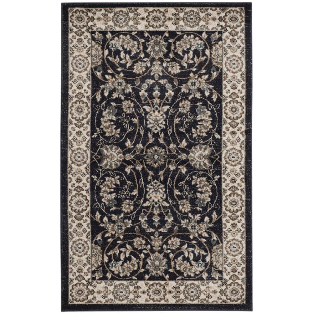 Anthracite and Cream Area Rug with Power Loomed Polypropylene Pile, Jute Backing