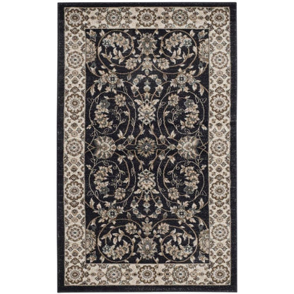 Anthracite and Cream Area Rug with Power Loomed Polypropylene Pile, Jute Backing