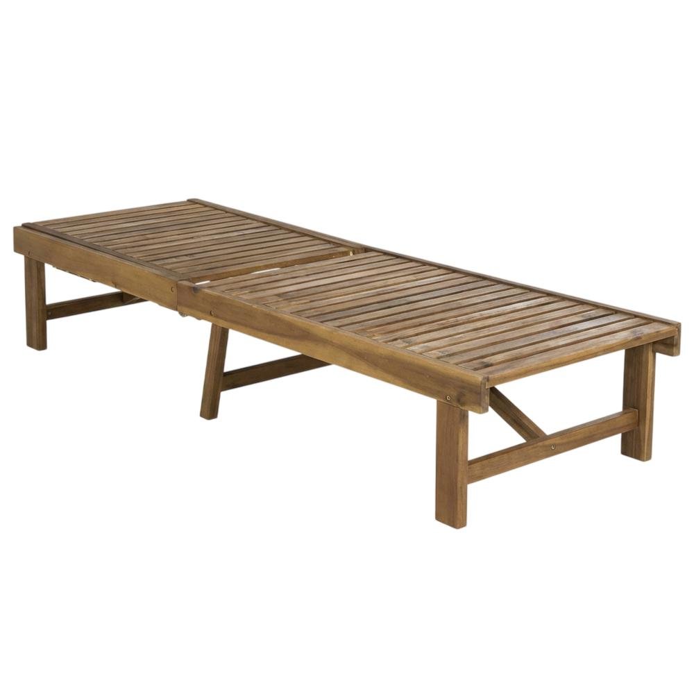 Outdoor Lounge Chair With Acacia Wood And Silver Metal Finish