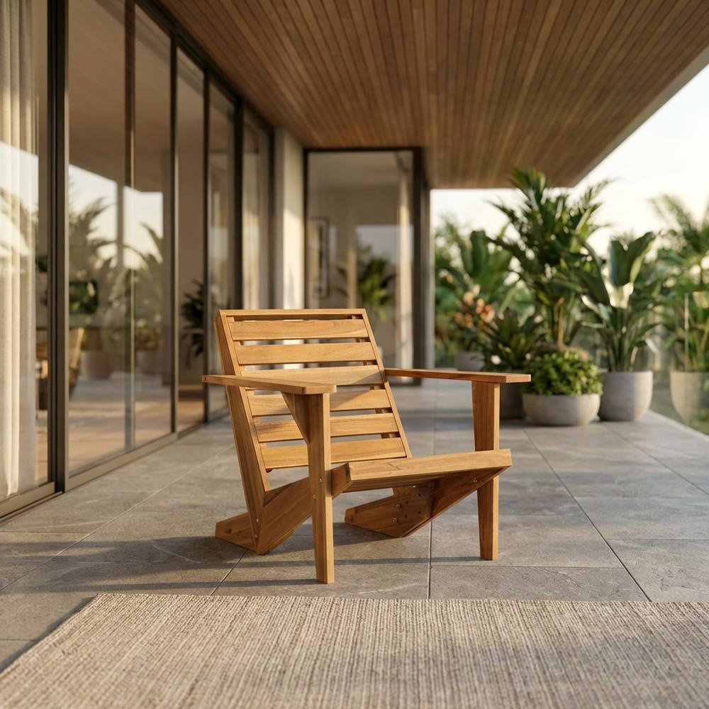 Wooden Acacia Adirondack Chair With Oil Finish And Comfortable Seat
