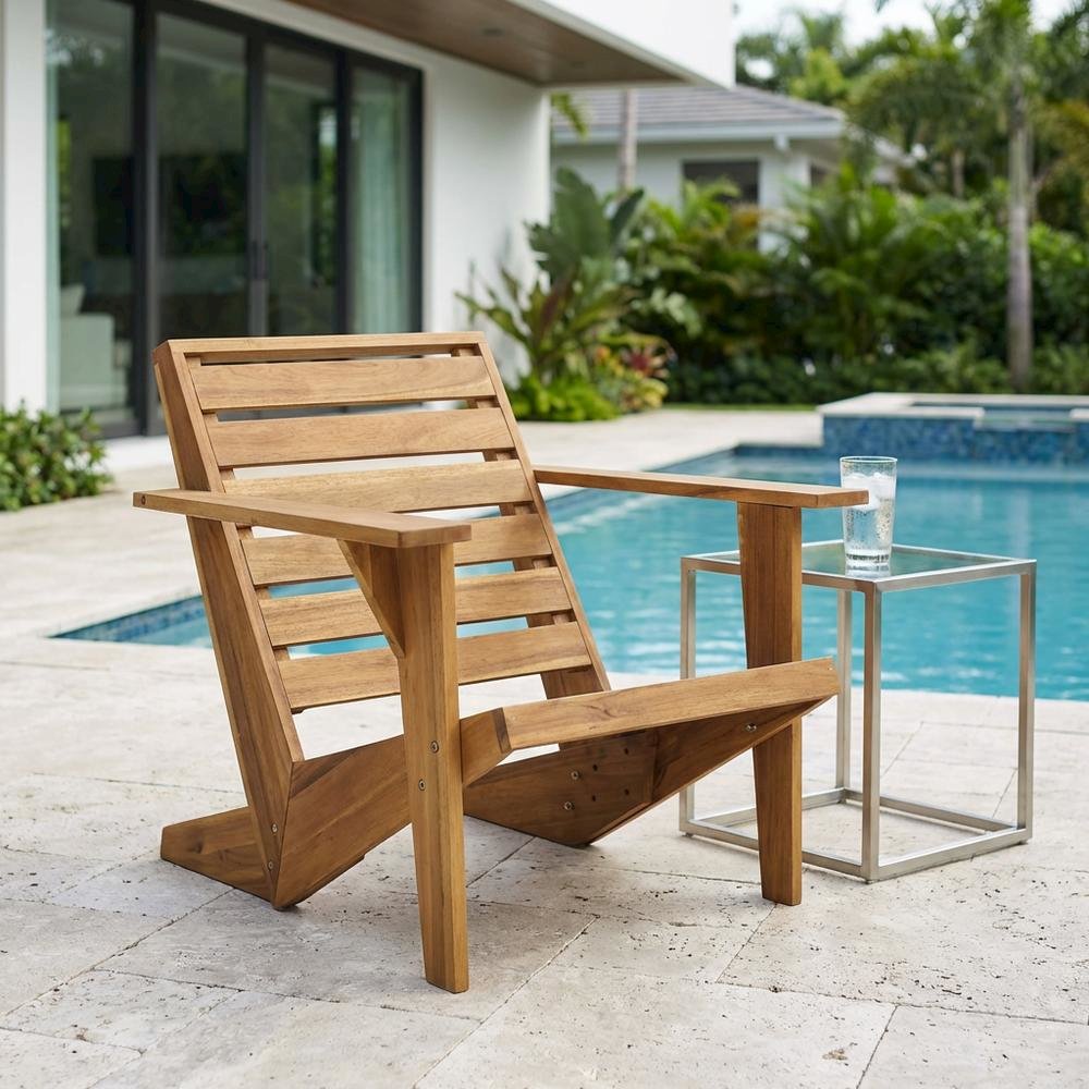 Wooden Acacia Adirondack Chair With Oil Finish And Comfortable Seat