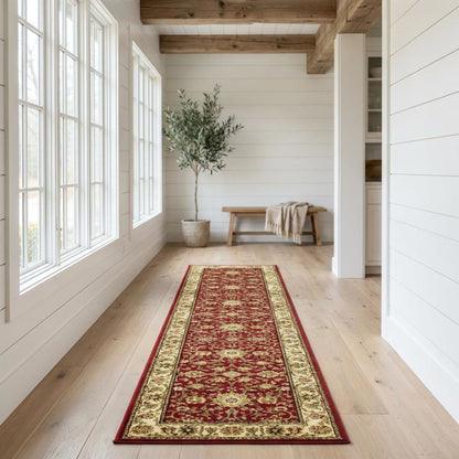 Red and Ivory Area Rug with Power Loomed Jute Backing and Polypropylene Pile
