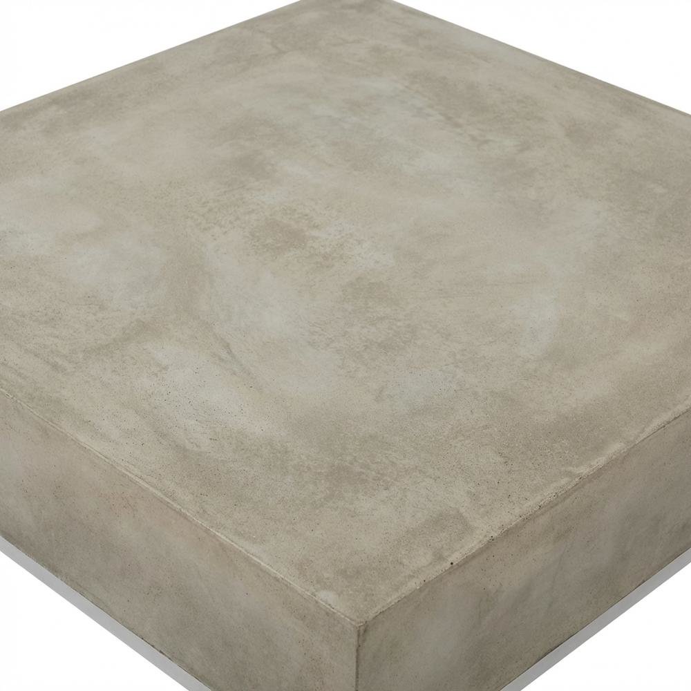 Modern outdoor concrete coffee table with acrylic finish and stainless hardware