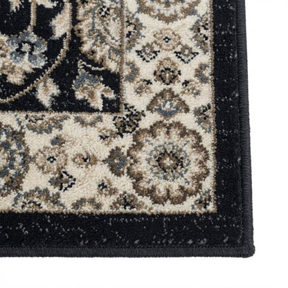 Anthracite and Cream Area Rug with Power Loomed Polypropylene Pile, Jute Backing