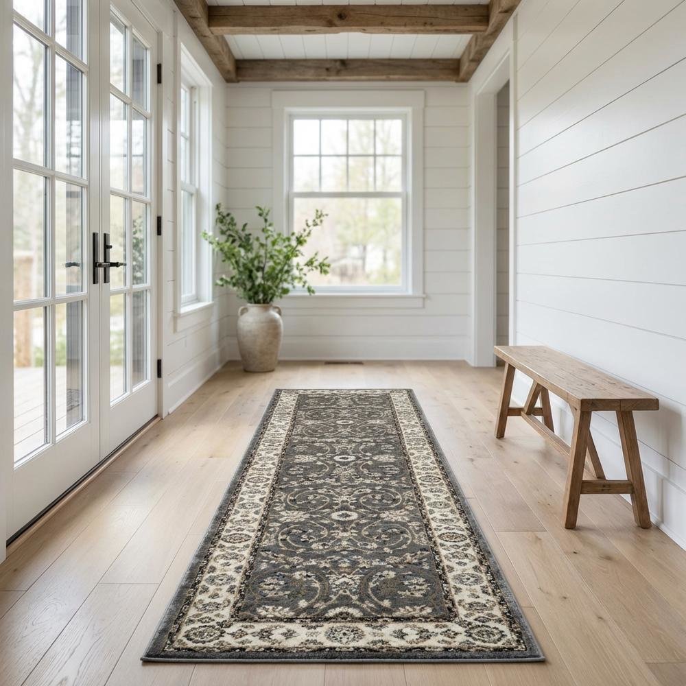 Grey / Cream Area Rug with Power Loomed Jute Backing, 2'-3" x 8' style