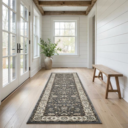 Grey / Cream Area Rug with Power Loomed Jute Backing, 2'-3" x 8' style