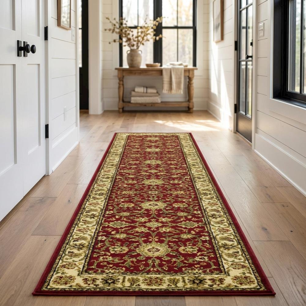 Red and Ivory Area Rug with Power Loomed Jute Backing and Polypropylene Pile