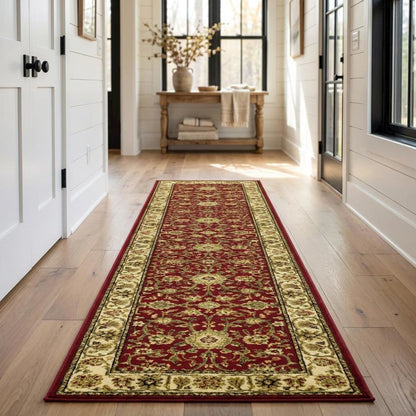 Red and Ivory Area Rug with Power Loomed Jute Backing and Polypropylene Pile