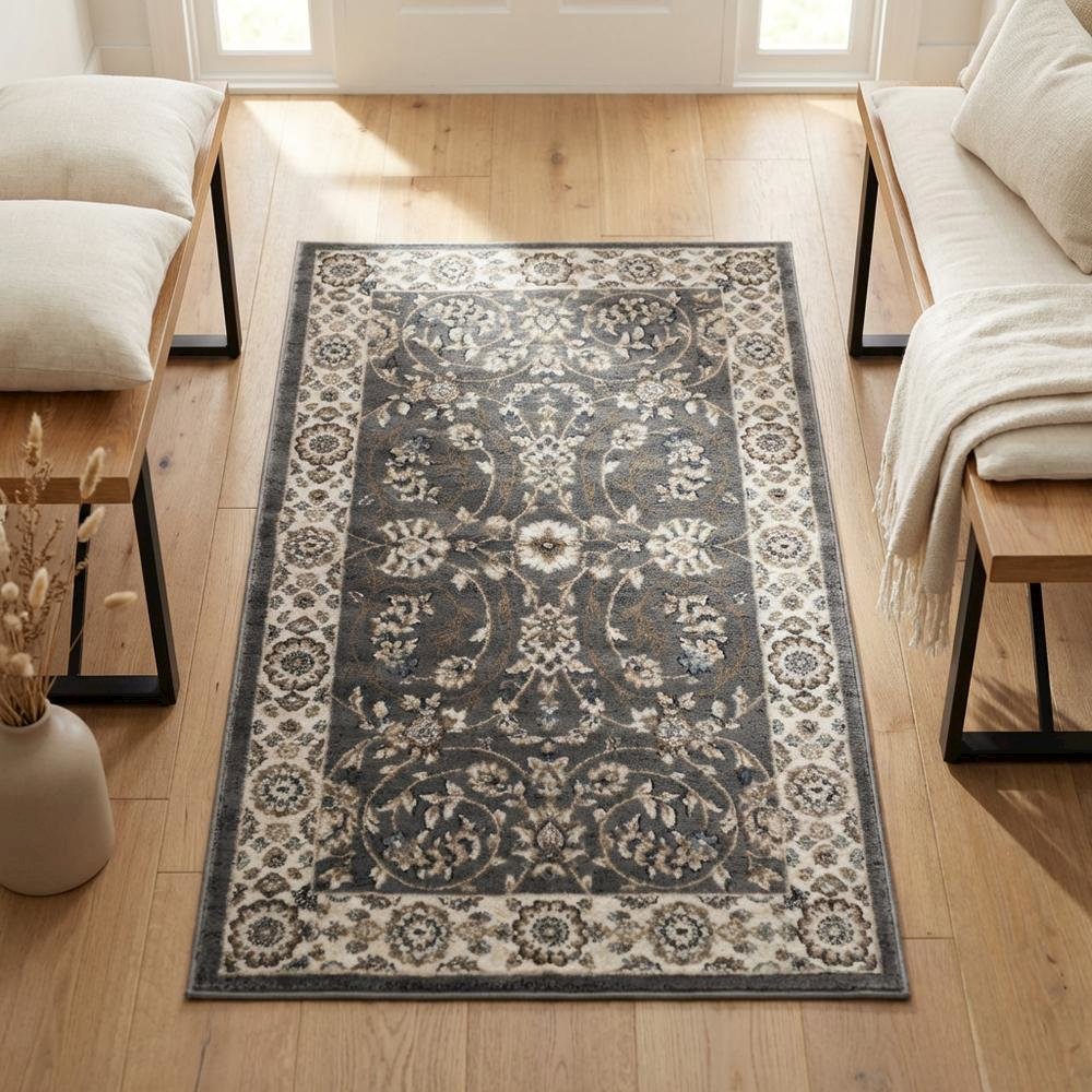 Gray and Cream Area Rug with Power Loomed Construction and Jute Backing