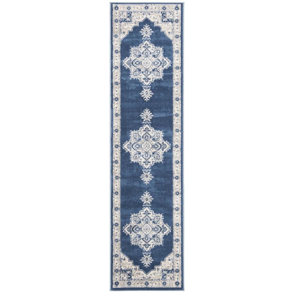 Navy and Creme Area Rug with Power Loomed Backing and Jute Backing, Runner Style