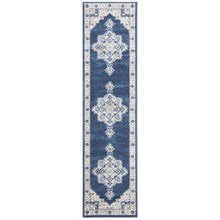 Navy and Creme Area Rug with Power Loomed Backing and Jute Backing, Runner Style