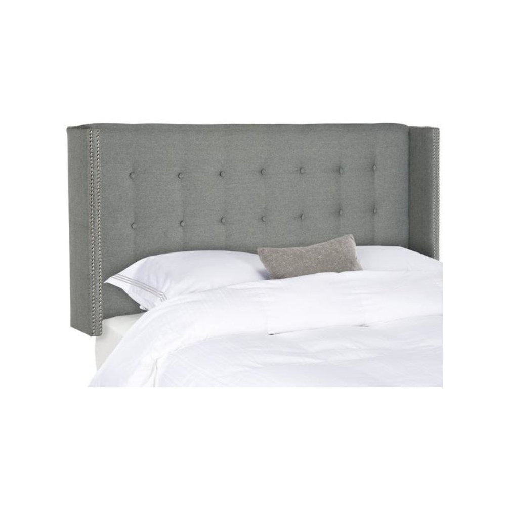 KEEGAN GREY LINEN TUFTED WINGED HEADBOARD - SILVER NAIL HEAD, MCR4007D-F