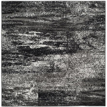 Silver / Black Area Rug with Power Loomed Polypropylene Pile, Square Shape