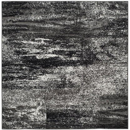 Silver / Black Area Rug with Power Loomed Polypropylene Pile, Square Shape