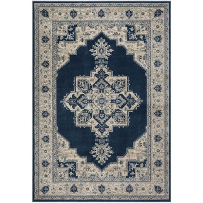 Navy and Creme Area Rug with Jute Backing and Power Loomed Construction