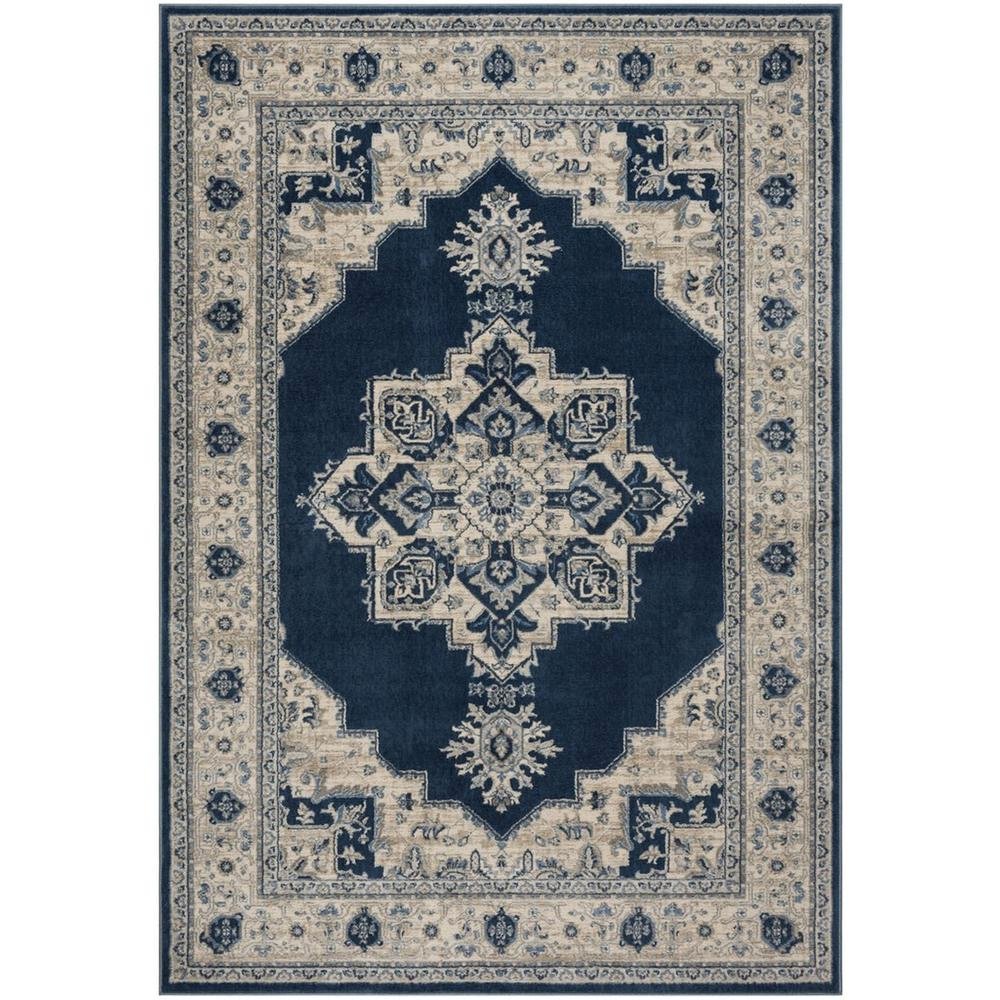 Navy and Creme Area Rug with Power Loomed Construction and Jute Backing