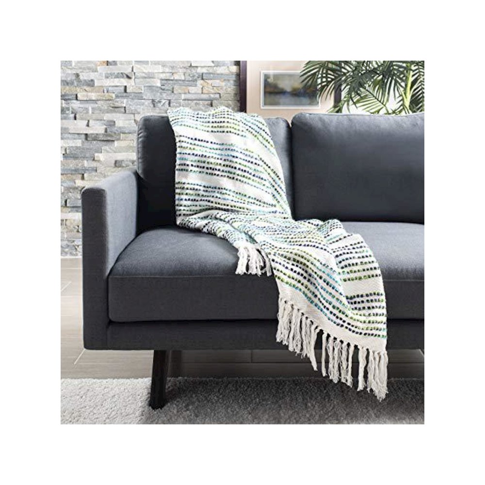 Landra Fringe Throw, Blue/White