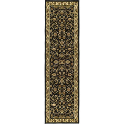 Black and Ivory Area Rug, Power-Loomed Polypropylene, Jute Backing, Runner Shape