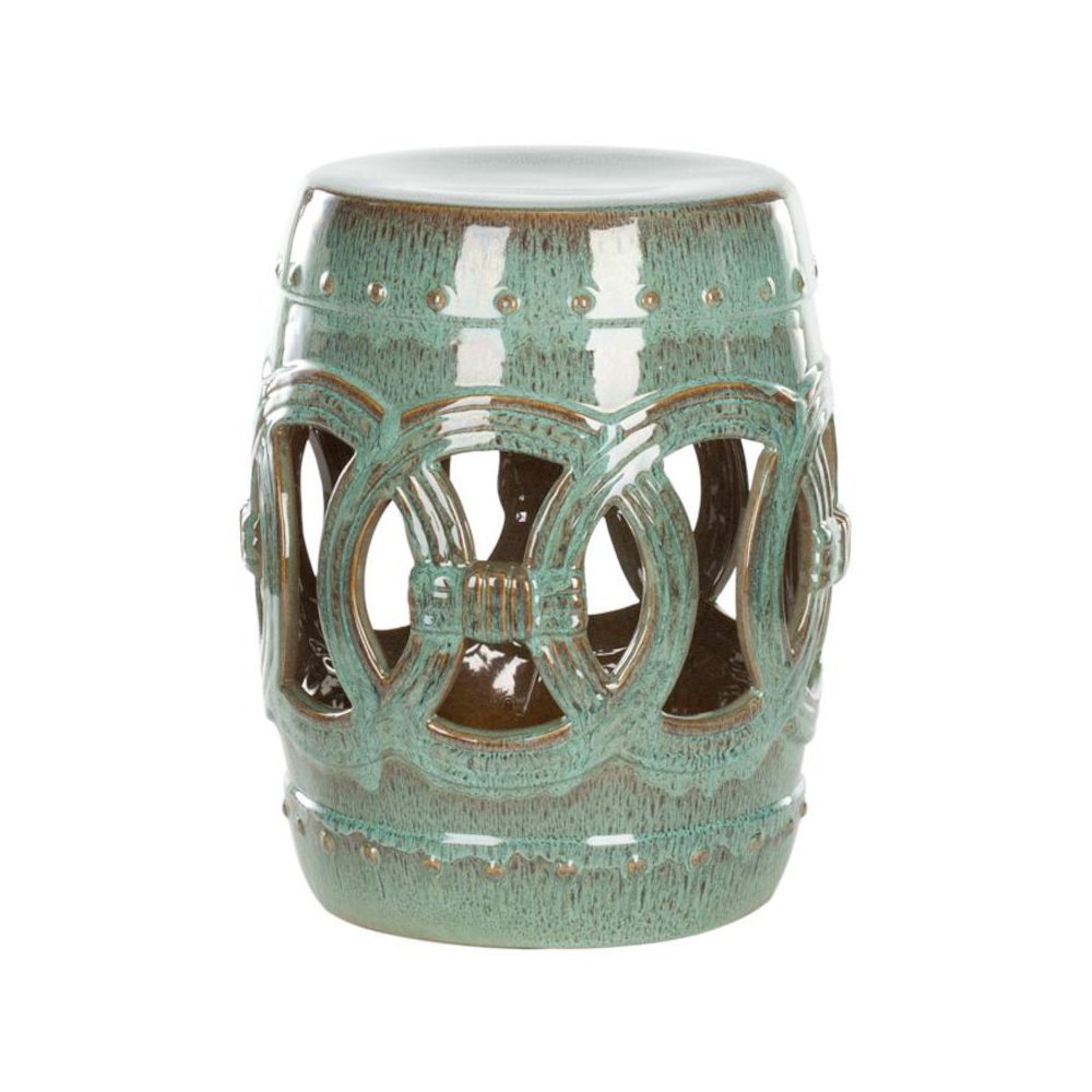 BLUE-GREEN CERAMIC DOUBLE COIN STOOL