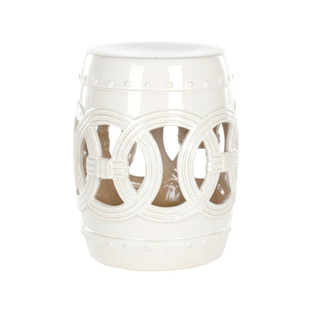 WHITE CERAMIC DOUBLE COIN STOOL