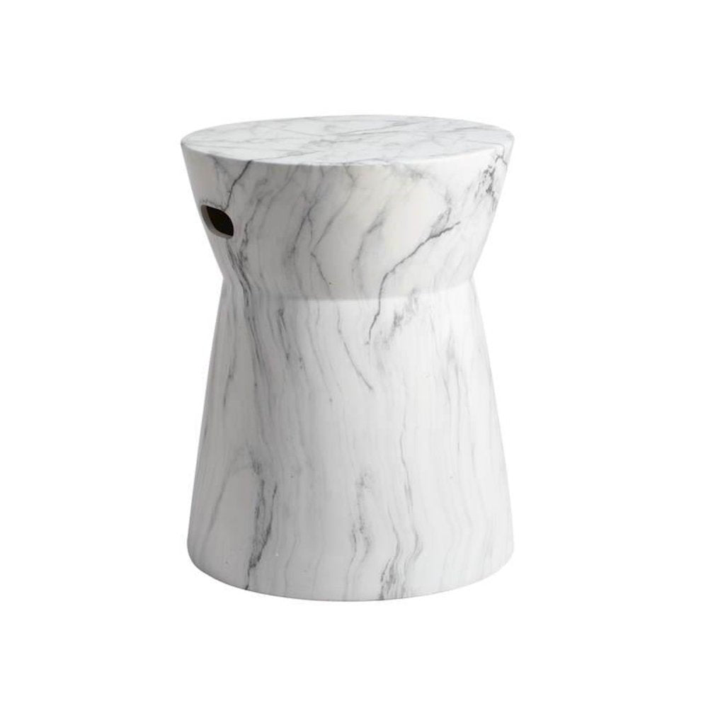 Balboa Marble Garden Stool, White/Black Marble