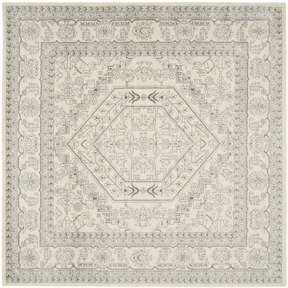 Ivory and Silver 8-Foot Square Area Rug with Polypropylene Pile, Power Loomed