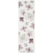 Ivory and Purple Area Rug with Power Loomed Polypropylene Pile Runner Style