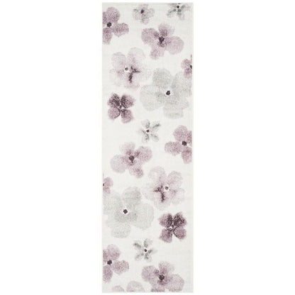 Ivory and Purple Area Rug with Power Loomed Polypropylene Pile Runner Style