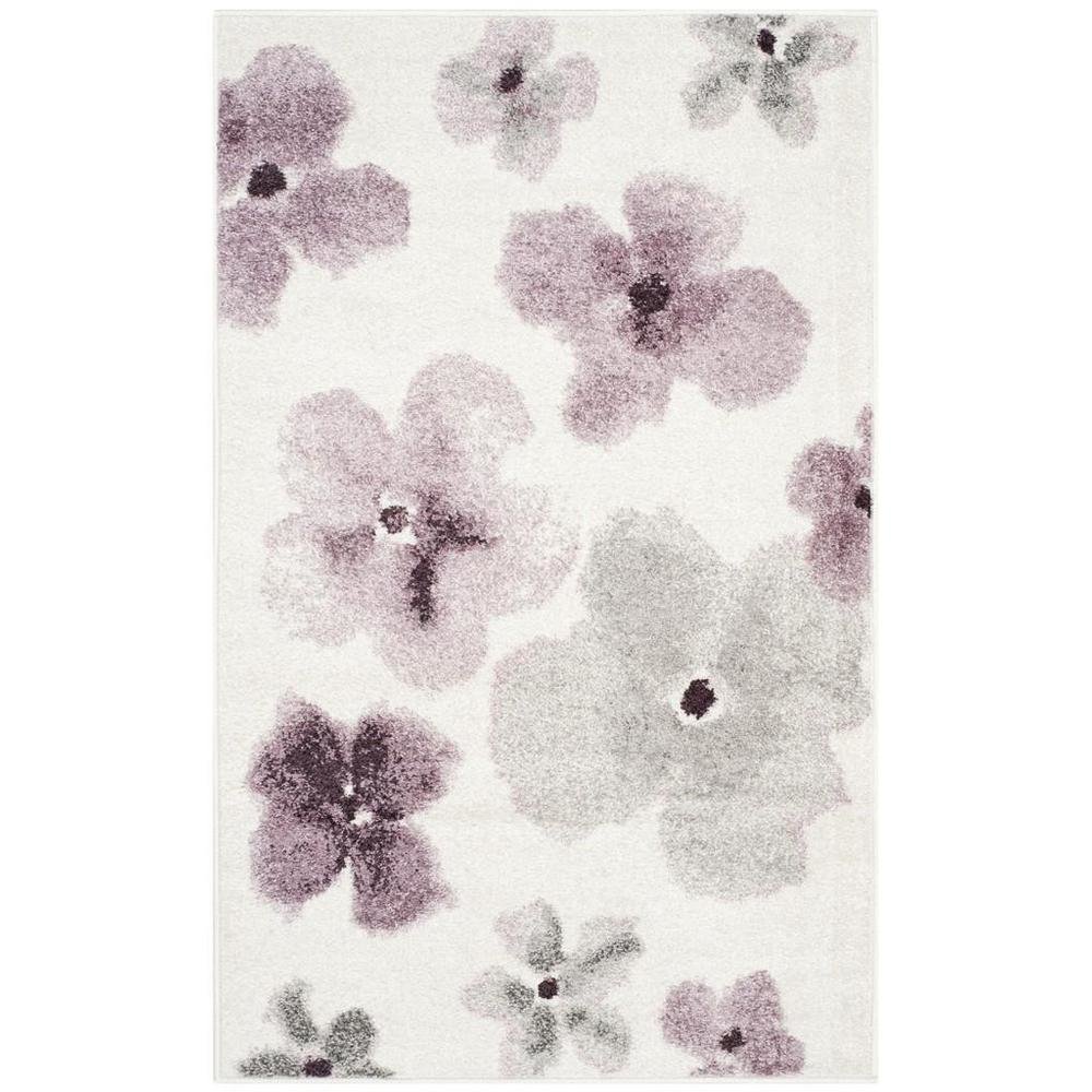 Ivory and Purple Area Rug with Power Loomed Polypropylene Pile, Rectangle Design