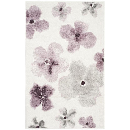 Ivory and Purple Area Rug with Power Loomed Polypropylene Pile, Rectangle Design