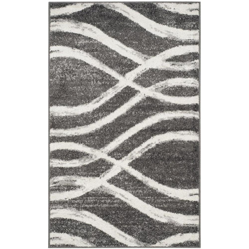 Charcoal and Ivory Area Rug, Power Loomed Polypropylene Pile, Small Rectangle