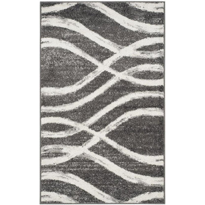 Charcoal and Ivory Area Rug, Power Loomed Polypropylene Pile, Small Rectangle